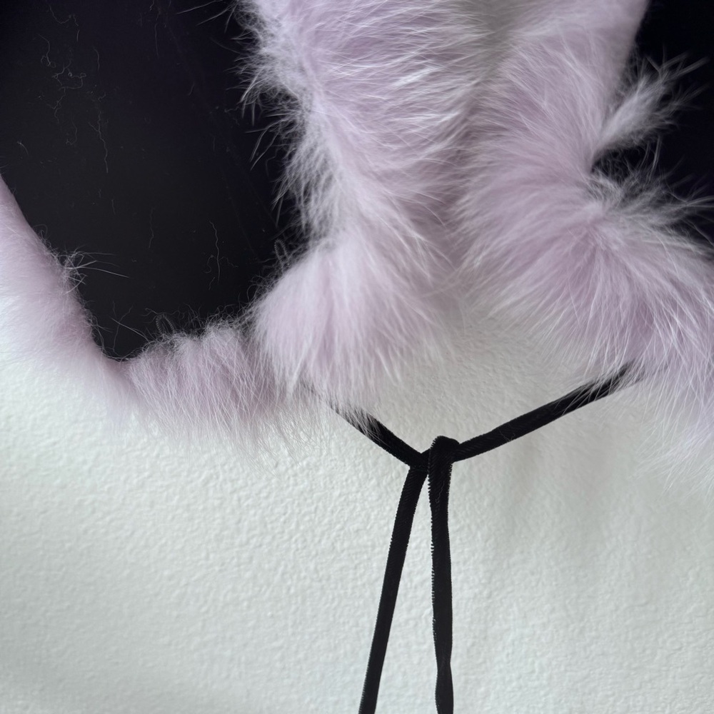 Gaucho Lavender Blue Fox Fur Wrap Scarf with Pom Pom Ties & Velvet Lining NWT - Picture 9 of 13